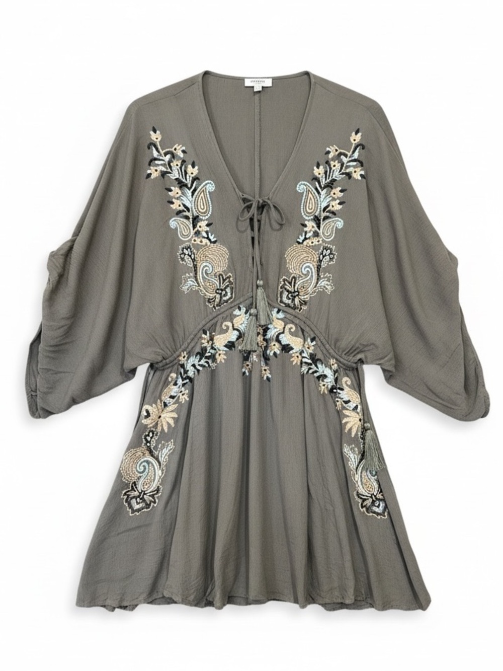 Umgee Boho Embroidered Kimono Sleeve Boho Mini Dress Size Large